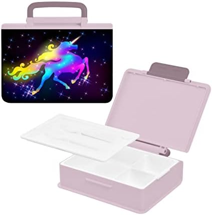 Alaza Unicorn Rainbow Star Starry Bento Lanch Box sem vazamentos de BPA, recipientes de almoço à prova de vazamento com garfo