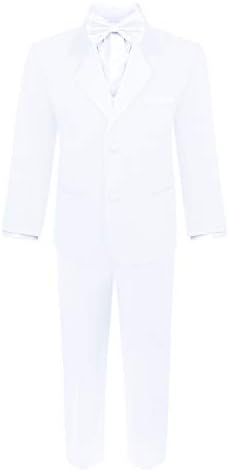 Meninos Conjunto de Tuxedo de 5 peças - inclui jaqueta formal, calça, camisa, colete e gravata borboleta - preto