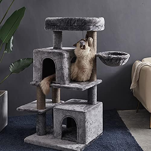 Torre de gato de vários níveis de 45 polegadas, torre de gatos, teto de gato, com hammock e postes de arranhões cobertos de sisal,