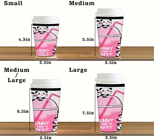 Mangas de xícara de café bardico, padrão de drinque de panda de verão mangas de café neoprene de alta densidade ， reutilizável