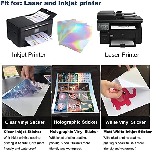 100 folhas papel de adesivo de vinil imprimível holográfico de 8,5x11