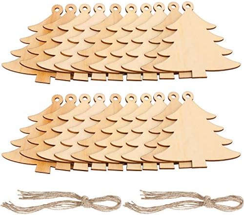 Pangda 20 Pacote de recortes de árvores de Natal de madeira enfeites pendurados com ornamentos com 20 pacotes para casamento,
