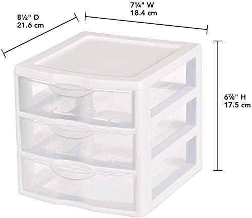 Tribello 3 gaveta Armazenamento de plástico, mini gaveta, estrutura branca com gavetas claras para armazenamento artesanal