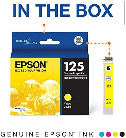 EPSON T125 Durabrite Ultra Ink Capacidade Capacidade Amarelo Cartucho para Printers Select Epson Stylus e Força de Trabalho