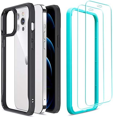 Sidekick híbrido ESR Compatível com o caso do iPhone 12 e o iPhone 12 Pro Case com 2 protetores de tela de vidro temperados [Anti-amarelo