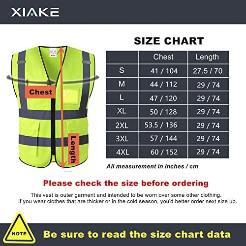 Xiake Hi Vis Vis Reflexivo Colete com bolsos e zíper para homens e mulheres, atende ANSI/ISEA Standard