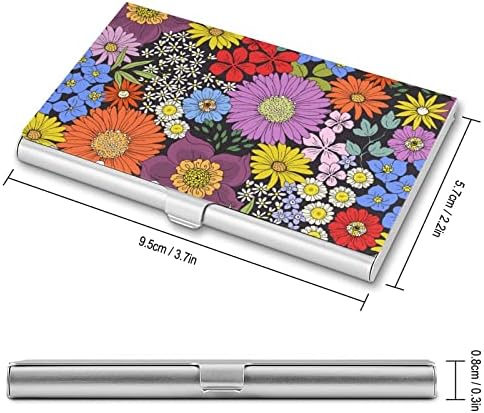 Colorido Daisy Flowers Business Card Card Metal Pocket Business Card Card Cartlelet para homens Mulheres
