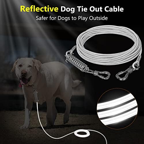 Tresbro Reffortive Dog Tie Out Cable, 10/20/30/50 pés de cães para fora com choque Spring, trela de cã