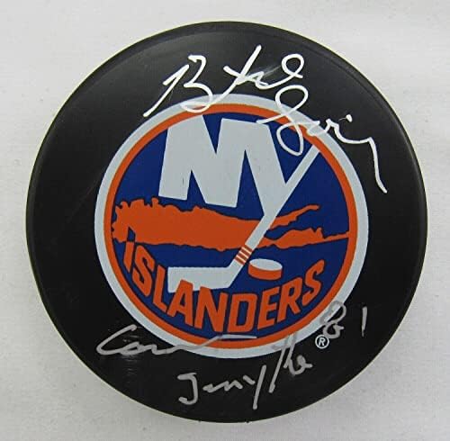 Butch Goring assinado Autograph Islanders Logo Hockey Puck com Conn Smythe Ins - Autografado NHL Pucks