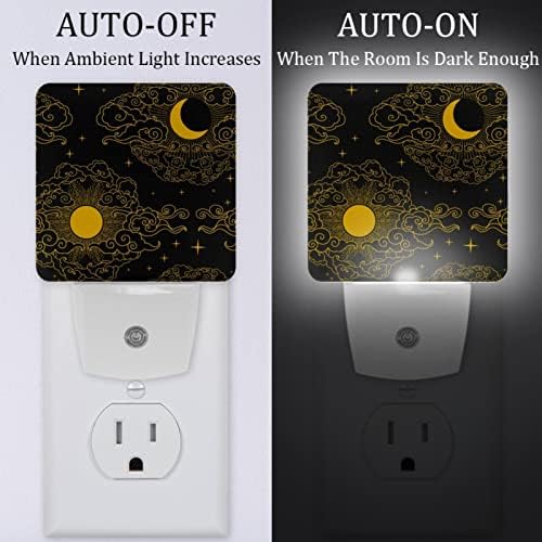 Sun and Moon Art Black Padrão LED Night Light, Kids Nightlights for Bedroom Plug in Wall Night Lamp Brilho ajustável para