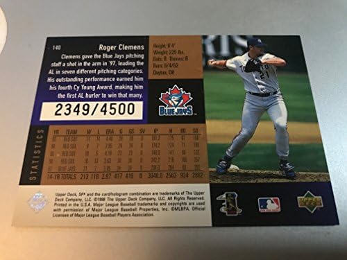 1998 Upper Deck SPX Radiance The Rocket Roger Clemens Card 140 Edição limitada 2349/4500! New York Yankees, Toronto Blue
