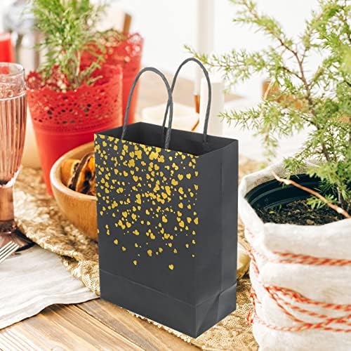 Gadpiparty 8pcs sacos de compras de papel preto sacos de presente de ouro de festas de festa com alças Business Goody Craft