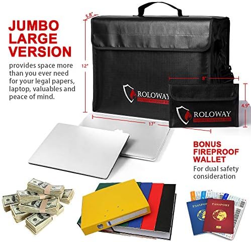 Bolsa de documentos à prova de fogo de Roloway com 2 bolsos e bolsa grande à prova de fogo com pacote de bolsa de dinheiro
