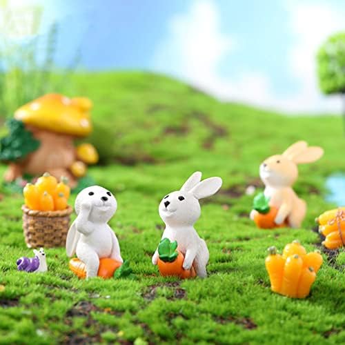 Ovast 4pcs Bunny estatuetas Figuras de coelho Toys Coelho estátua de coelho com cenoura escultura de animais Ornamento de micro paisagem