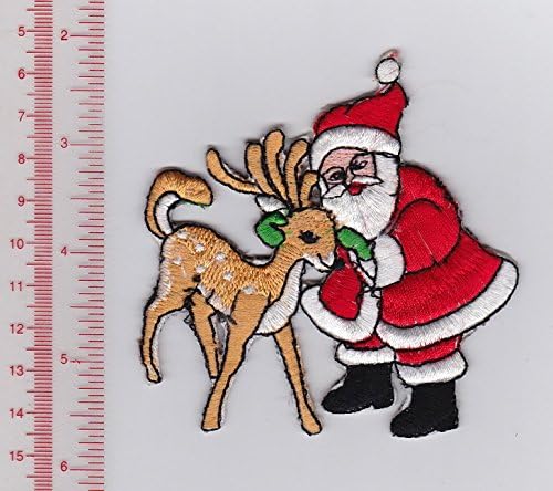 Papai Noel de Natal com rena - ferro em remendos/costura/apliques/bordados