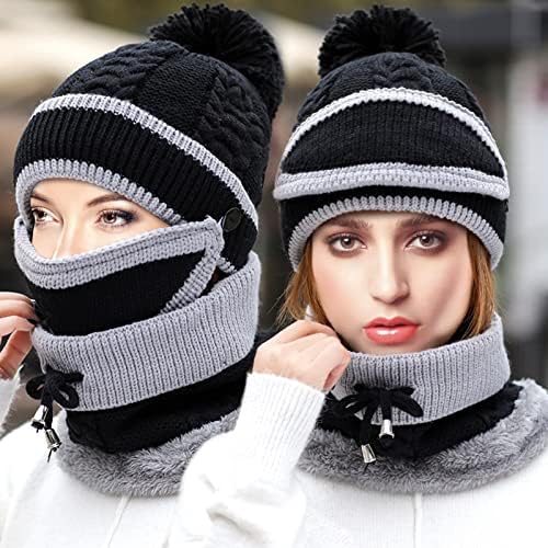 Codace Winter Hat for Women, gorro de inverno com botões Tampa facial de cachecol e luvas de tela de toque