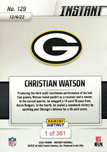 2022 Panini Instant Football 129 Christian Watson Rookie Packers - Apenas 361 feitos!