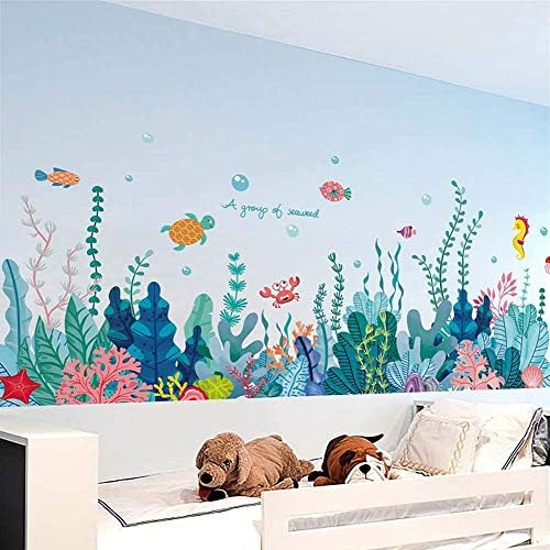 Amaonm Creative Cartoon Removível 3D sob o Sea World Nature Cenário Adesivos de parede Areta oceânica Decalque colorido de parede
