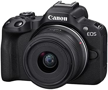 Câmera de vlogging de espelho R50 R50 Canon w/rf-s18-45mm f4.5-6.3 é lente STM, 24,2 MP, vídeo 4K, detecção e rastreamento,