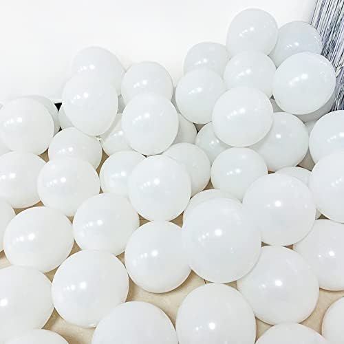 Balões brancos de 200pcs de 5 polegadas Balões de látex brancos foscos com 2 rolos de balões de festas pequenas de fita