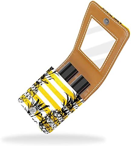 Pineapple Stripe amarelo Lip Gloss Portler Case de batom portátil Bolsa de maquiagem Case de batom de batom com espelho