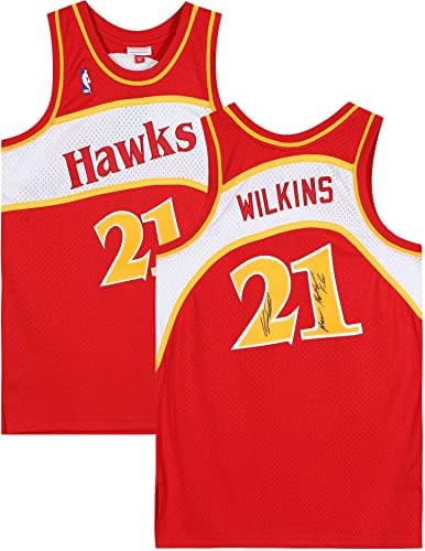 Dominique Wilkins Atlanta Hawks autografou Red Mitchell e Ness 1986 Hardwood Classic Logo Swingman Jersey com a inscrição Human