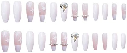 ASPHIRE 24PCS Ballerina False unhas com design Pink Gradient Press On Nails Art Dips Glitter Coffin Rhinestone Heart Artificial