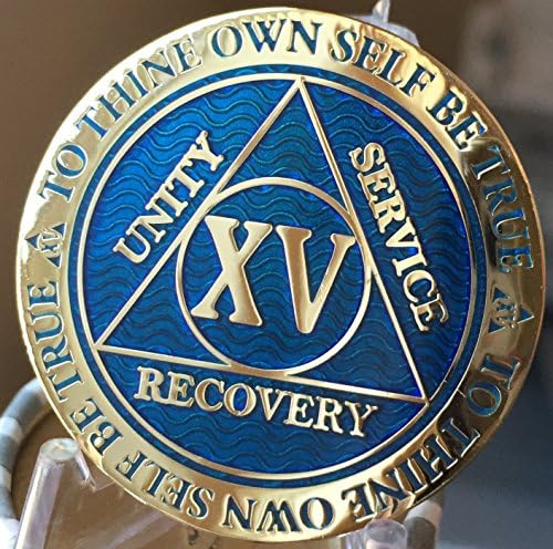 15 anos AA Medallion Reflex Blue Gold Placas Sobriedade Chip XV