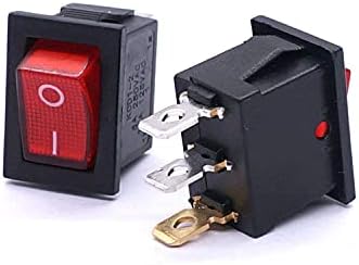 Rayess 10pcs AC 250V/6A, 125V/10A Luz vermelha iluminada ON/OFF SPST 3 PIN 2 Posição Mini Rocker Switches