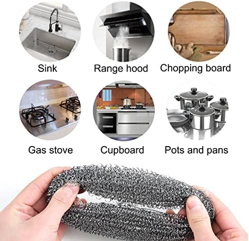 Esponjas de aço inoxidável em aço inoxidável, lavadora de lã de aço usada para pratos, panelas, panelas e fornos