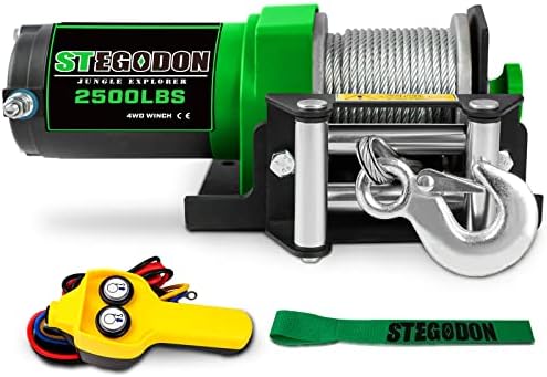 Stegodon 2500 lb. guincho elétrico ATV/UTV, guincho de cabo de aço à prova d'água de 12V, guincho elétrico com controle remoto com Wired