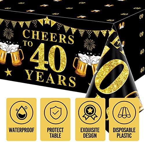 3 Pacote de ouro preto 40º aniversário Decoração de toalhas de mesa para homens Mulheres, aplaudir a 40 anos de capa