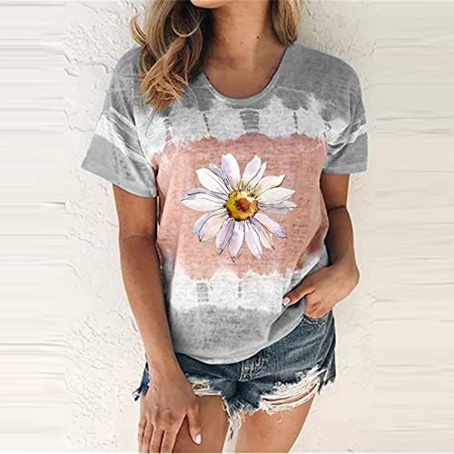 Crew pescoço boat pescoço camiseta para meninas adolescentes de manga curta de algodão gráfico de girassol impressão floral casual