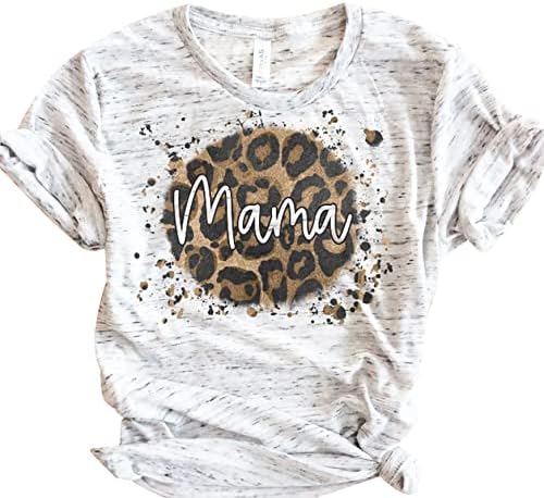 Mama camisa para mulheres leopard impressão mãe tops tee casual manga curta mamãe presente camisas top