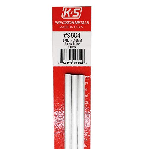 K&S 9804 Tubo de alumínio redondo, 5 mm OD x 0,45 mm de parede x 300 mm de comprimento, 3 peças, feitas nos EUA
