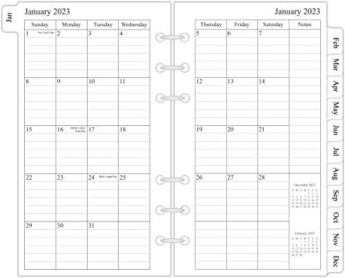 2023 REFILLE DE PLANEJO MENSAL, duas páginas por mês, janeiro de 2023-dezembro de 2023, 3-3/4 x 6-3/4, pessoal/compacto/tamanho 3