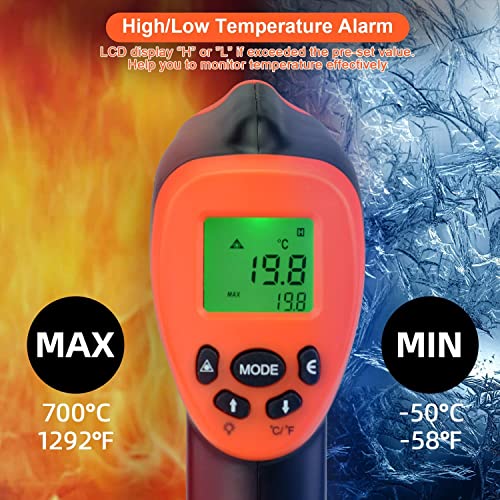 Termômetro infravermelho a laser digital, Kethvoz Industrial IR Temperature Gun -50 ℃ ~ 700 ℃, pistolet handheld não -contato Thermomètre