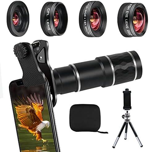 Kit de lente da câmera do telefone para iPhone, Android, 20x Lens de zoom telefoto 20x, lentes de grande angular e macro,