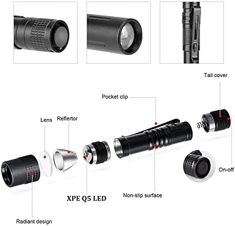 Luz da caneta da cussidade, lanterna de caneta de bolso LED, 5 PCs Pequena lanterna mini com clipe, 3 modos para acampamento,