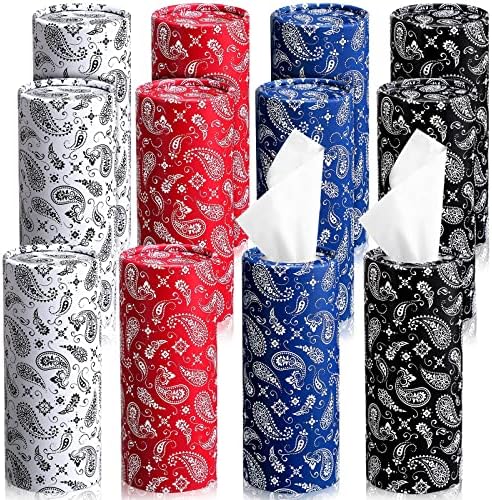 12 peças Paisley Cartador de tecido de carro com tecido facial a granel Western Bandana Cylinder Tissues Caixas de lenços de papel