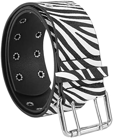 Faux Leature Belt de cintura de couro feminino impressão de zebra buracos duplos cravejados de cintura punk para calça jeans vestido