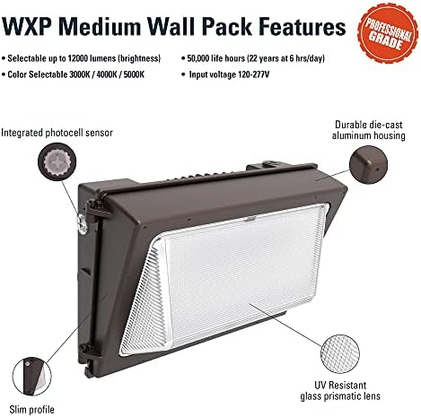 Série Halo Wxp, 400 watts equivalente, LED integrado, acabamento de bronze, anoitecer para Dawn Small Wall Pack Light, CCT