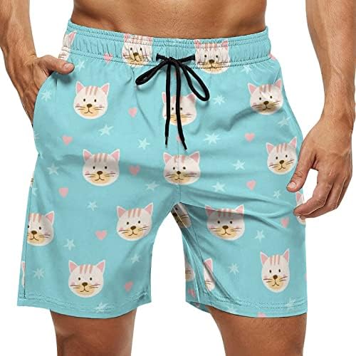Faces de gatos e estrelas de nadar masculino Shorts de praia com bolsos Prind Swimwear Casual Pant casual