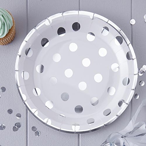 Ginger Ray Silver Failed Polka Dot Paper Party Placas x 8 - Pick and Mix