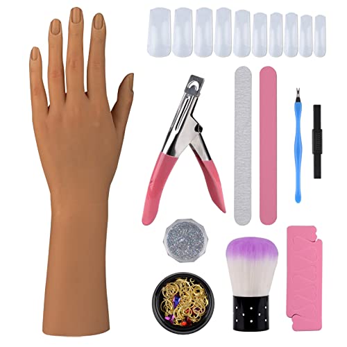 Mão esquerda de silicone para prática de manicures, treinamento flexível para as unhas