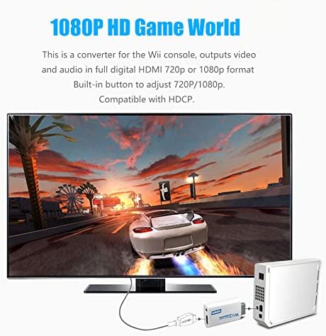 DIYEENI para o conversor Wii para HDMI, HD 720p/1080p para o adaptador Wii para HDMI com conector de áudio de 3,5 mm,