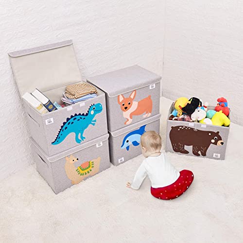 Baú de brinquedo de brinquedos dobráveis ​​e dobráveis ​​com tampa de flip-top, organizador de armazenamento de brinquedos de animais
