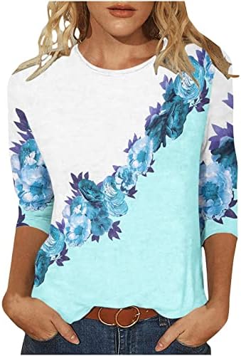 Camiseta da blusa para mulheres de verão outono 3/4 manga 2023 roupas de moda de moda de pescoço de algodão casual casual fit