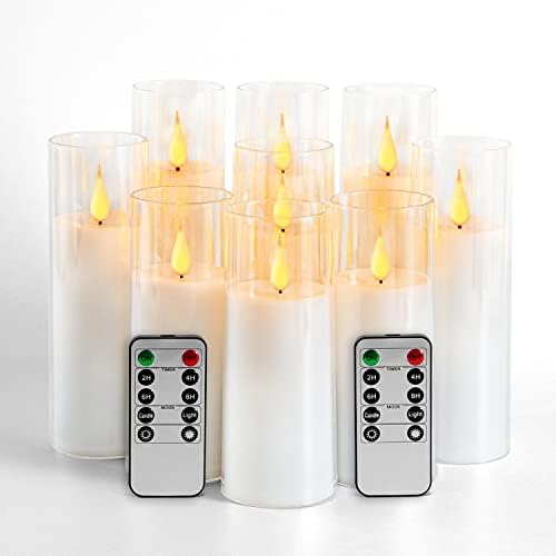 OBRLDPAO Velas decorativas sem chamas com pacote de velas de pilares remotos e LED de 9 chamas em movimento, velas de pilar de