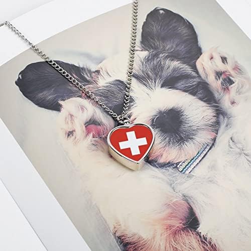 Colar de urna de estimação impressa na bandeira da Suíça para Ashes Heart Cremation Jewelry Memorial Pingente Holder para Cat Dog